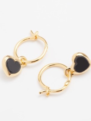 MISSOMA Onyx & 18kt recycled gold-vermeil hoop heart earrings – black hearts suspended from small hoops - flipped