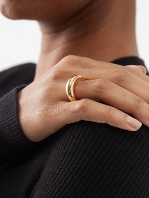 BOTTEGA VENETA Spine 18kt gold-plated sterling-silver ring – women’s chic contemporary rings – womens modern minimalist jewellery - flipped