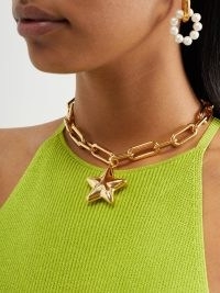 TIMELESS PEARLY Star-pendant gold-plated choker – chunky chain cokers – statement pendants – stars on womens jewelllery