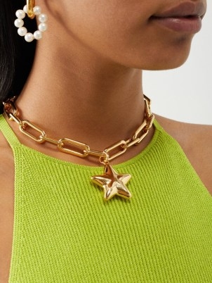 TIMELESS PEARLY Star-pendant gold-plated choker – chunky chain cokers – statement pendants – stars on womens jewelllery - flipped