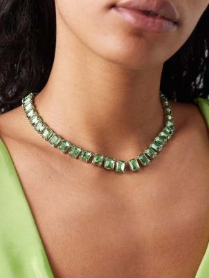 JOOLZ BY MARTHA CALVO Anna crystal & rhodium-plated necklace in green / necklaces with crystals - flipped