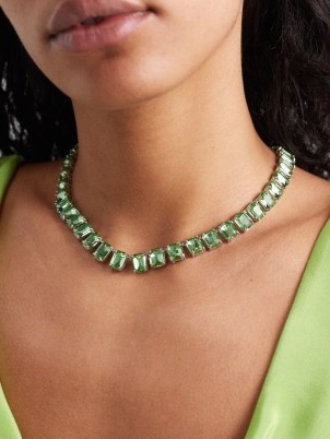 JOOLZ BY MARTHA CALVO Anna crystal & rhodium-plated necklace in green / necklaces with crystals