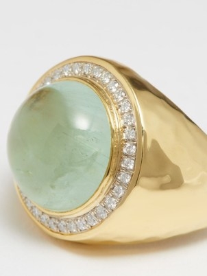 OCTAVIA ELIZABETH Blossom diamond, beryl & 18kt gold ring ~ womens luxe green stone statement rings ~ women’s fine jewellery - flipped
