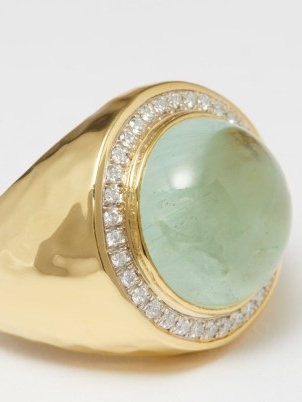 OCTAVIA ELIZABETH Blossom diamond, beryl & 18kt gold ring ~ womens luxe green stone statement rings ~ women’s fine jewellery