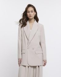 RIVER ISLAND GREY DOUBLE BREASTED RELAXED BLAZER ~ womens longline blazers