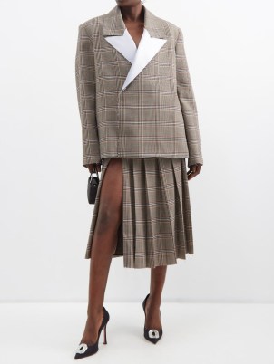 16ARLINGTON Willa oversized Prince of Wales-check blazer in brown – womens boxy checked blazers - flipped