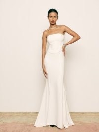 Reformation Haisley Two Piece in Ivory ~ bridal corset top and maxi skirt co-ord ~ strapless wedding fashion
