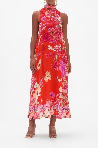 CAMILLA High Neck Dress With Back Neck Tie in Secret Garden / floral occasion maxi dresses - flipped