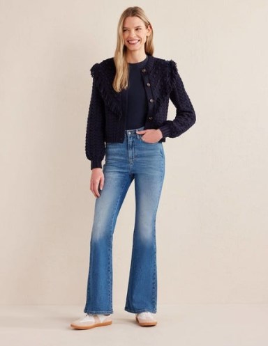 Boden High Rise Flare Jeans in Mid Vintage | women’s blue denim flares
