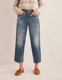 Boden High Rise Tapered Jeans in Green Tint | womens casual denim fashion | crop leg | slouchy oversized fit