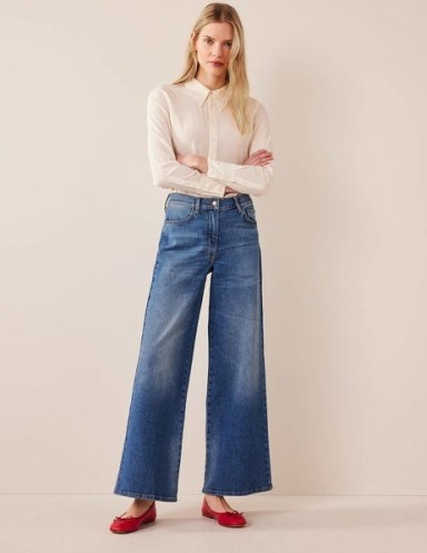 Boden High Rise Wide Leg Jeans in Mid Vintage | women’s blue denim clothes - flipped