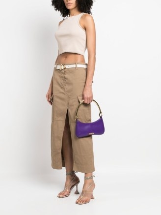 Jacquemus Le Bisou Mousqueton shoulder bag in purple | 90s inspired leather handbags | 1990s style baguette bags