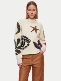 Jigsaw Intarsia Crew Neck Jumper in Multi | womens neutral patterned jumpers