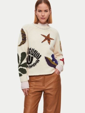 Jigsaw Intarsia Crew Neck Jumper in Multi | womens neutral patterned jumpers