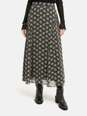 Jigsaw Block Leaf Crinkle Maxi Skirt in Black | long length print skirts - flipped