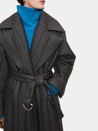 JIGSAW Freya Quilted Puffer Coat in Black ~ womens chic longline padded coats ~ belted outerwear