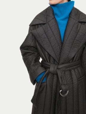 JIGSAW Freya Quilted Puffer Coat in Black ~ womens chic longline padded coats ~ belted outerwear - flipped
