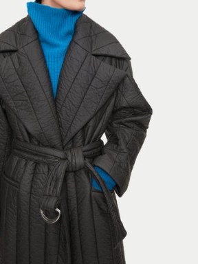 JIGSAW Freya Quilted Puffer Coat in Black ~ womens chic longline padded coats ~ belted outerwear