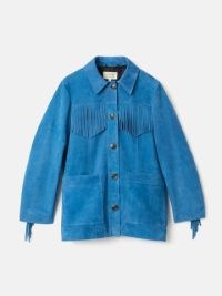 JIGSAW Fringed Suede Jacket in Blue ~ womens luxe western inspired jackets ~ boho fashion