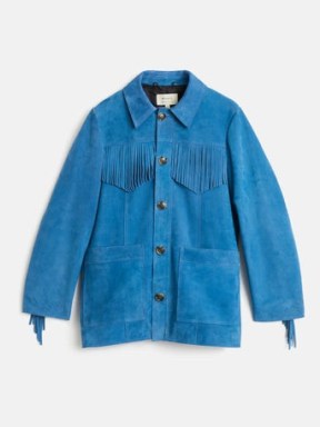 JIGSAW Fringed Suede Jacket in Blue ~ womens luxe western inspired jackets ~ boho fashion - flipped