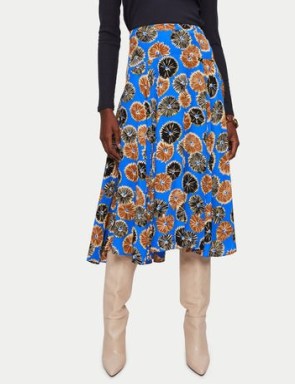 Jigsaw Dandelion Floral Midi Skirt in Blue | drapey floral skirts - flipped