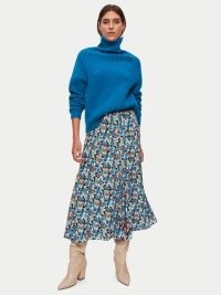 Jigsaw Carnation Midi Skirt in Blue | floaty hem floral print skirts