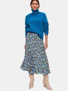 Jigsaw Carnation Midi Skirt in Blue | floaty hem floral print skirts - flipped