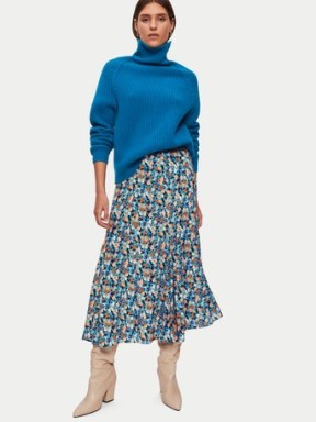 Jigsaw Carnation Midi Skirt in Blue | floaty hem floral print skirts