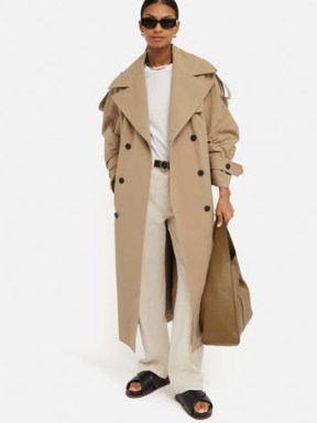 JIGSAW Oversized Cotton Trench Coat in Stone ~ women’s classic belted longline coats - flipped