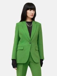 JIGSAW Crosshatch Knox Blazer in green ~ women’s tailored single breasted blazers ~ womens one button closure jackets