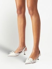Jimmy Choo Moni 50 sling-back sandals in off-white | pointed buckle detail slingbacks | retro style kitten heels | vintage inspired shoes