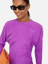 JIGSAW Silk Front Ruched Waist Top in Pink ~ long sleeve silky tops