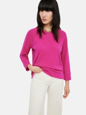JIGSAW Cotton Luxe Raglan Tee in Pink ~ women’s vibrant crew neck T-shirts