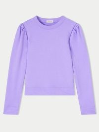 JIGSAW Puff Sleeve Sweatshirt in Purple ~ women’s long sleeve pullover sweatshirts ~ womens crew neck sweat tops