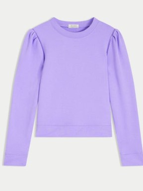 JIGSAW Puff Sleeve Sweatshirt in Purple ~ women’s long sleeve pullover sweatshirts ~ womens crew neck sweat tops - flipped