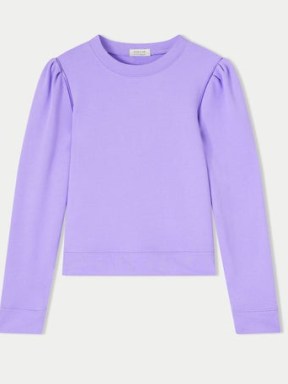 JIGSAW Puff Sleeve Sweatshirt in Purple ~ women’s long sleeve pullover sweatshirts ~ womens crew neck sweat tops