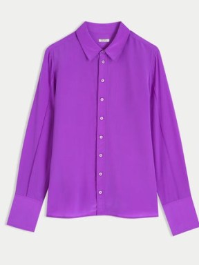 JIGSAW Silk Stitched Shirt in Purple ~ women’s silky shirts - flipped