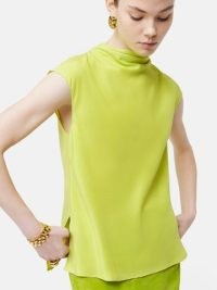 JIGSAW Silk Habotai Cowl Neck Top in Yellow – silky cap sleeve high neck tops