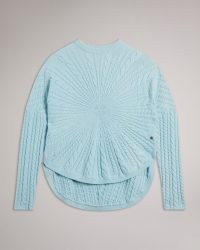 Ted Baker Kimila Circular Cable Knit Jumper in Light Blue | womens textured curved hem jumpers | dip hem sweater