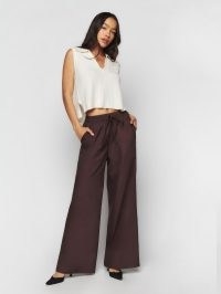 Reformation Kyle Pant in Dark Brown ~ womens relaxed fit darawstring waist trousers ~ women’s chic casual pants
