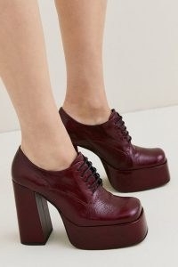 KAREN MILLEN Leather Platform Lace Up Shoe Boot – 70s inspired block heel platforms – chunky retro style shoes