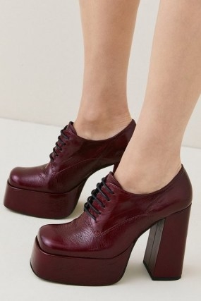 KAREN MILLEN Leather Platform Lace Up Shoe Boot – 70s inspired block heel platforms – chunky retro style shoes - flipped