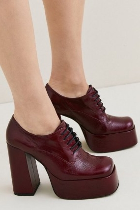 KAREN MILLEN Leather Platform Lace Up Shoe Boot – 70s inspired block heel platforms – chunky retro style shoes
