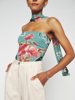 Reformation Lennon Top in Paloma ~ floral bandeau tops with matching scarf ~ strapless evening occasion fashion - flipped