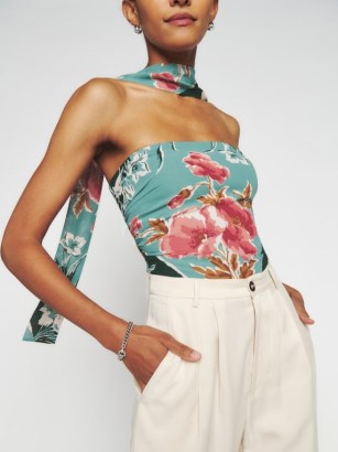 Reformation Lennon Top in Paloma ~ floral bandeau tops with matching scarf ~ strapless evening occasion fashion