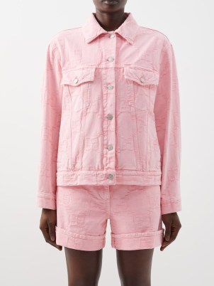 GUCCI GG-jacquard denim jacket in pink ~ womens bubblegum coloured jackets