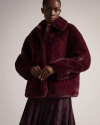 ted baker Liliam Faux Fur Hip Length Coat in Purple / jewel tone fake fur coats / glamorous luxe style winter jackets