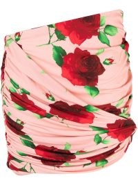 Magda Butrym Pink Floral Print Mini Skirt – asymmetric drape detail rose print skirts – ruched fashion