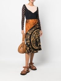 Marine Serre regenerated jewellery-print silk skirt in burnt orange – printed silk skirts – silky fashion