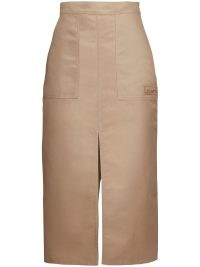 Marni slit high-waist midi skirt in brown | front and back split utility skirts